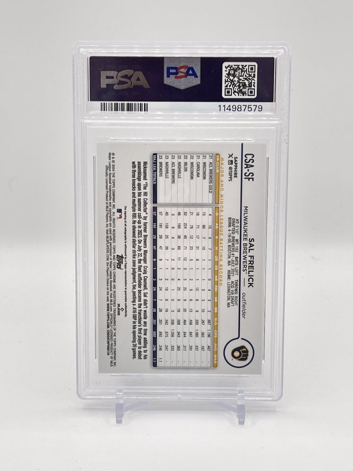 2024 SAL FRELICK Topps Chrome Update Sapphire AUTO Black /10 SSP RC PSA 10