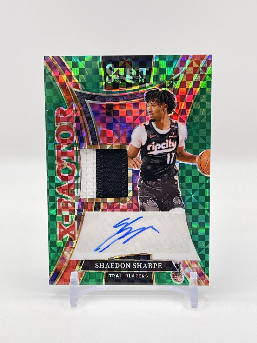 2023-24 Select Shaedon Sharpe X Factor Signatures Auto Green Checkerboard /5