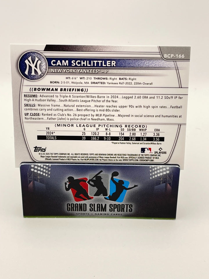 2025 Bowman Chrome  1st Cam Schlittler Mini Diamond Refractor New York Yankees