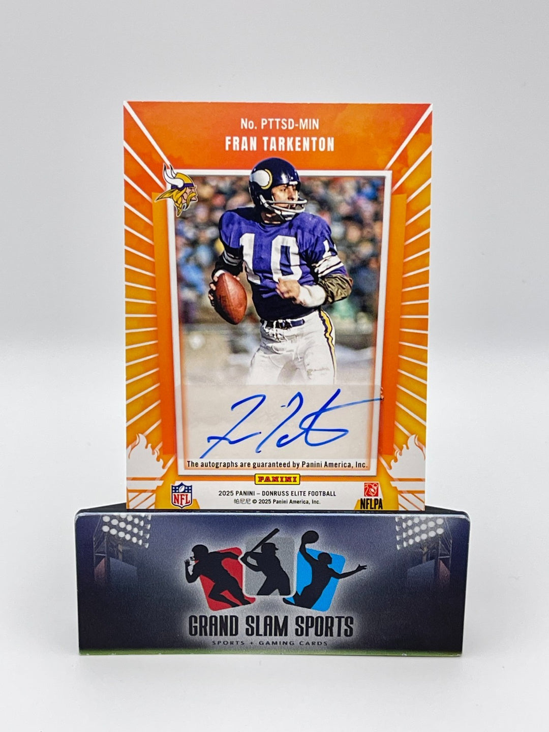 2025 Donruss Elite Passing The Torch- JJ McCarthy/ Fran Tarkenton dual auto /25