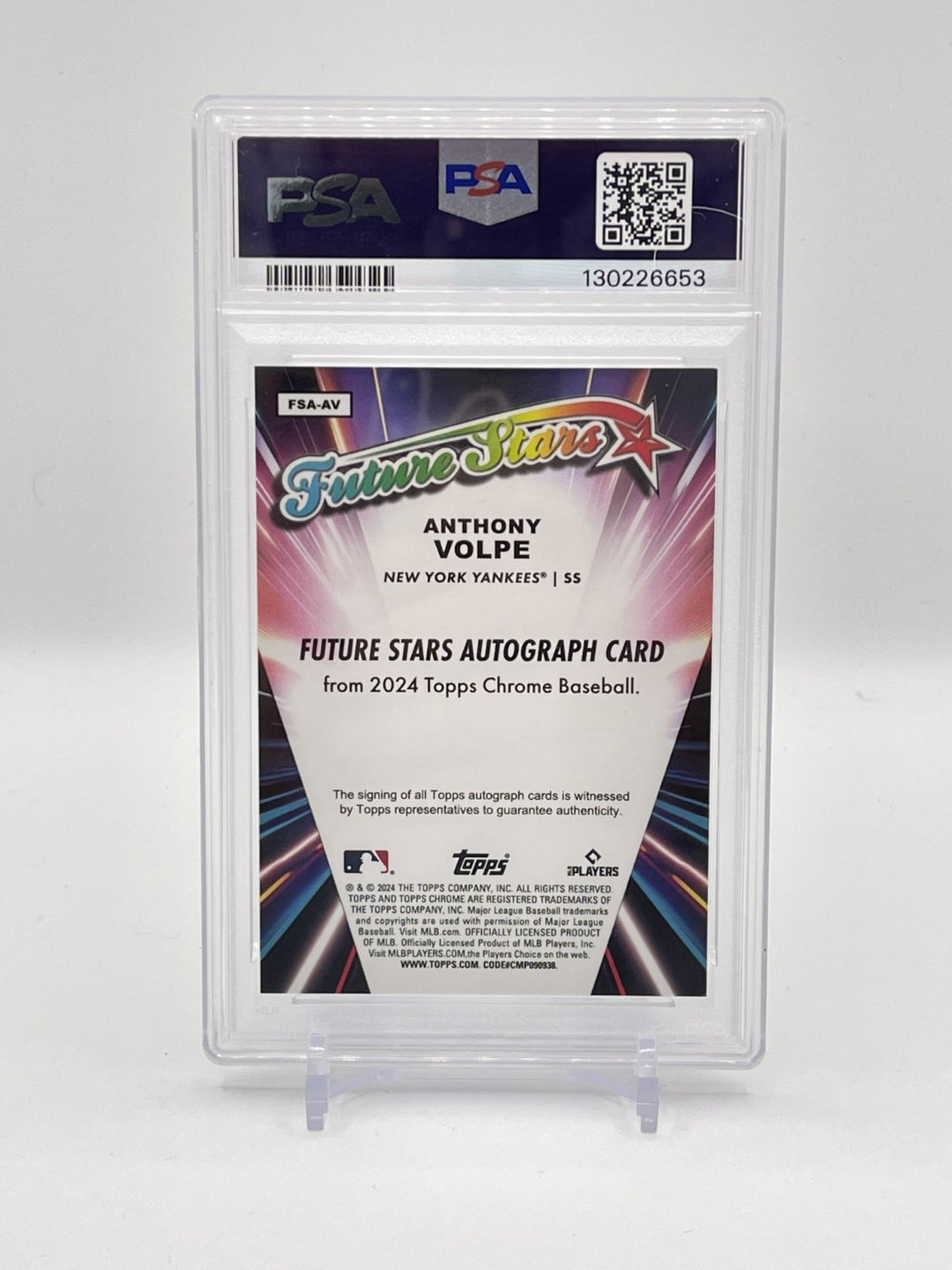 2023 Topps Chrome Update Anthony Volpe Auto Future Stars  Black /10 PSA 10