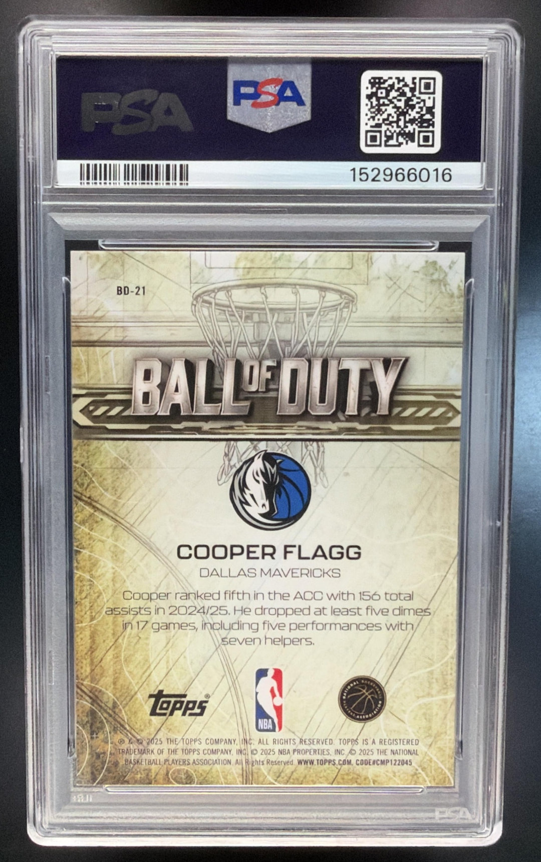 2025-26 Topps Chrome Cooper Flagg #BD-21 Ball of Duty RC Mavericks PSA 10