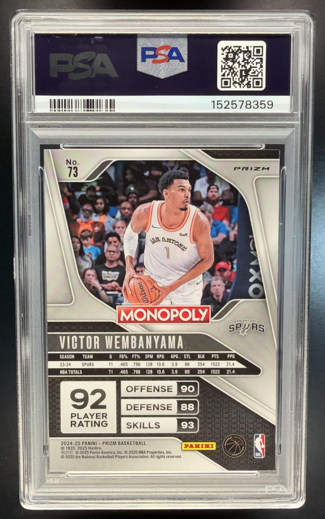 2024-25 Panini Prizm Monopoly Victor Wembanyama #73 Red Wave Spurs PSA 10