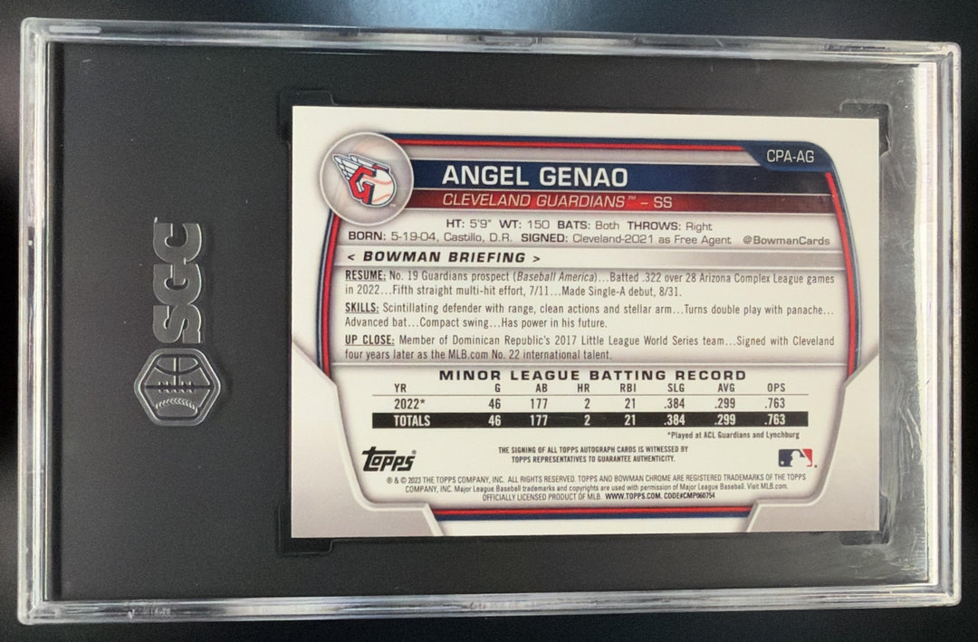 2023 Bowman Chrome Angel Genao #CPA-AG Auto Purple Refractor /250 1st SGC 10