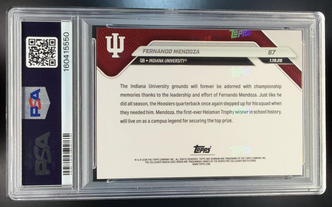 2025-26 Bowman U Now Fernando Mendoza #67 Hoosiers PSA 10