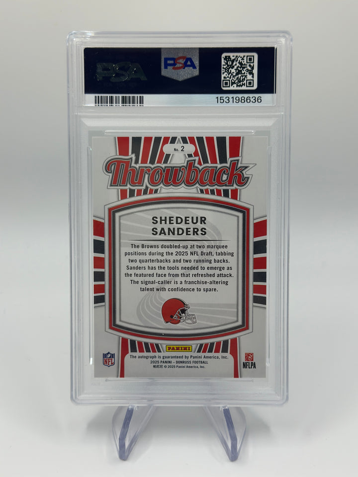 2025 Donruss Shedeur Sanders Throwback Rated Rookie /49 Auto #2 PSA 9