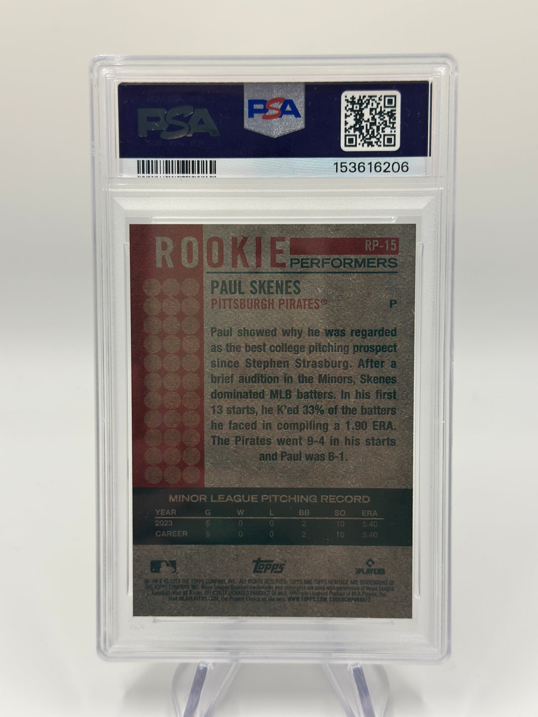 2024 Topps Heritage Paul Skenes Rookie Performers #RP15 PSA 10