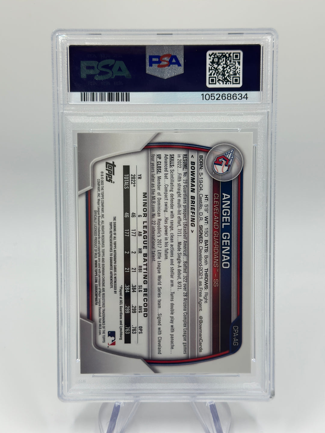 2023 Bowman Chrome Angel Genao Yellow Auto /75 PSA 9