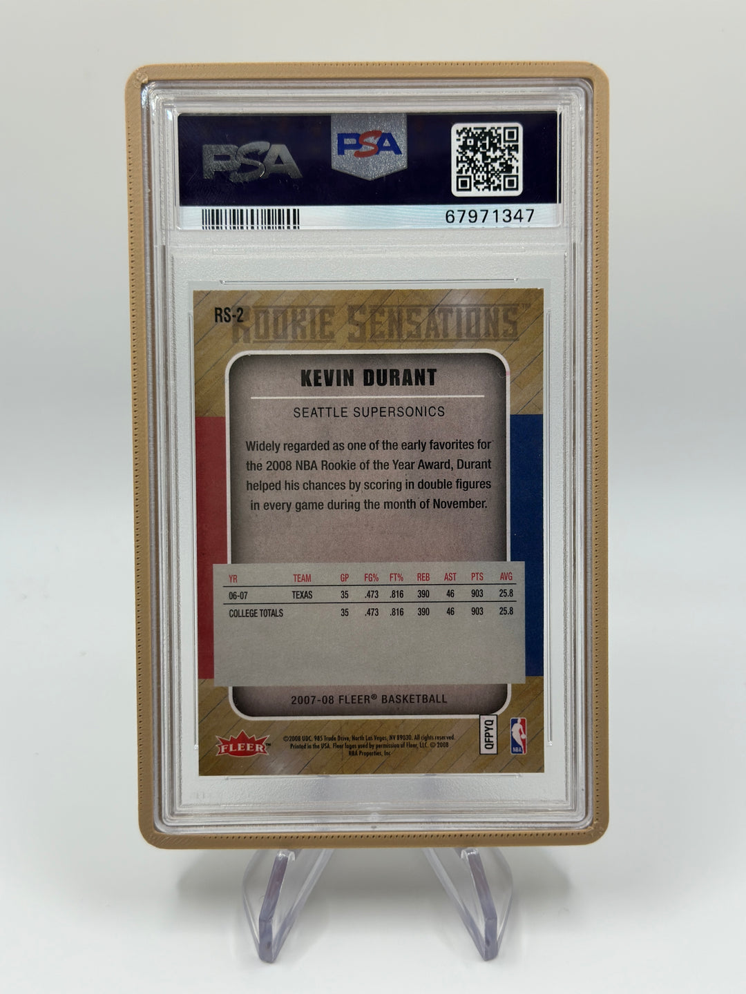2007 Fleer Kevin Durant Rookie Sensations #RS-2 PSA 9