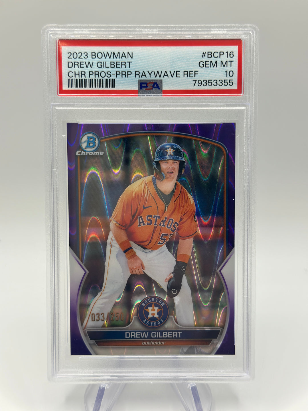 2023 Bowman Chrome Prospects Purple Refractor #BCP-16 Drew Gilbert /250 PSA 10