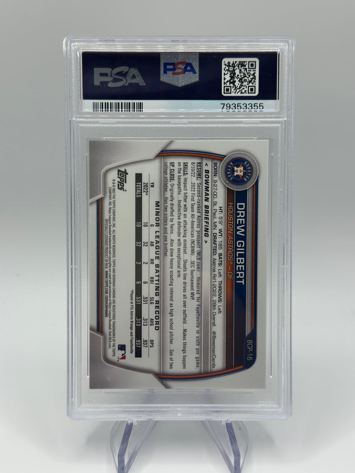 2023 Bowman Chrome Prospects Purple Refractor #BCP-16 Drew Gilbert /250 PSA 10