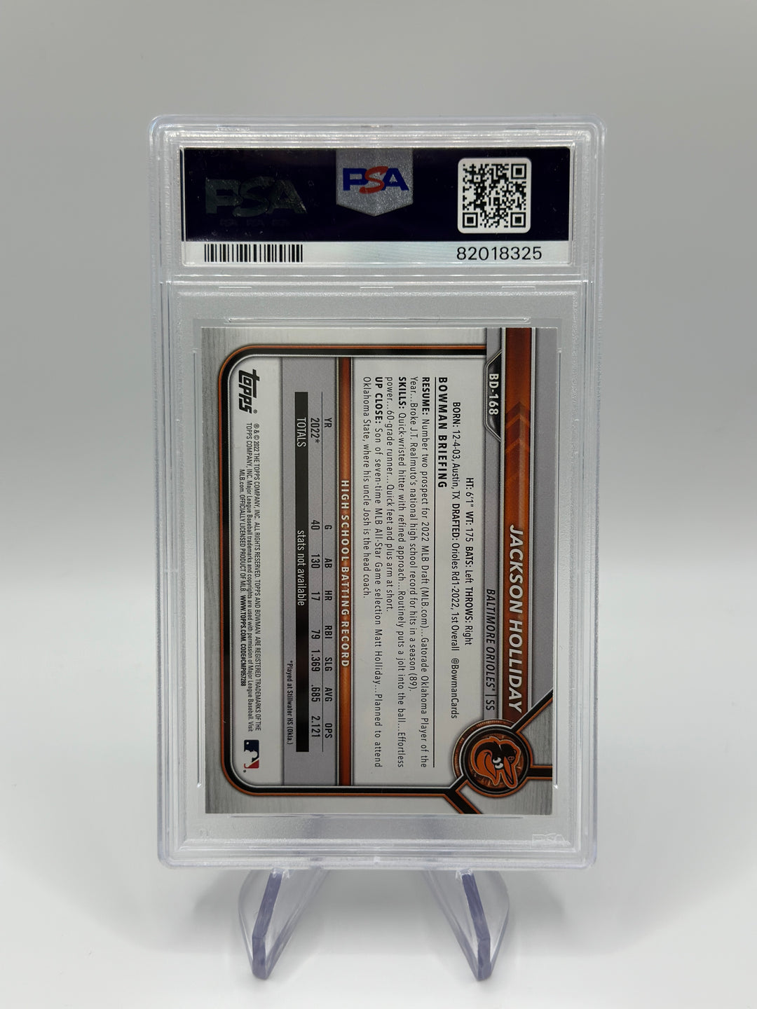 2022 Bowman Draft Jackson Holliday Sky Blue #BD168 PSA 9