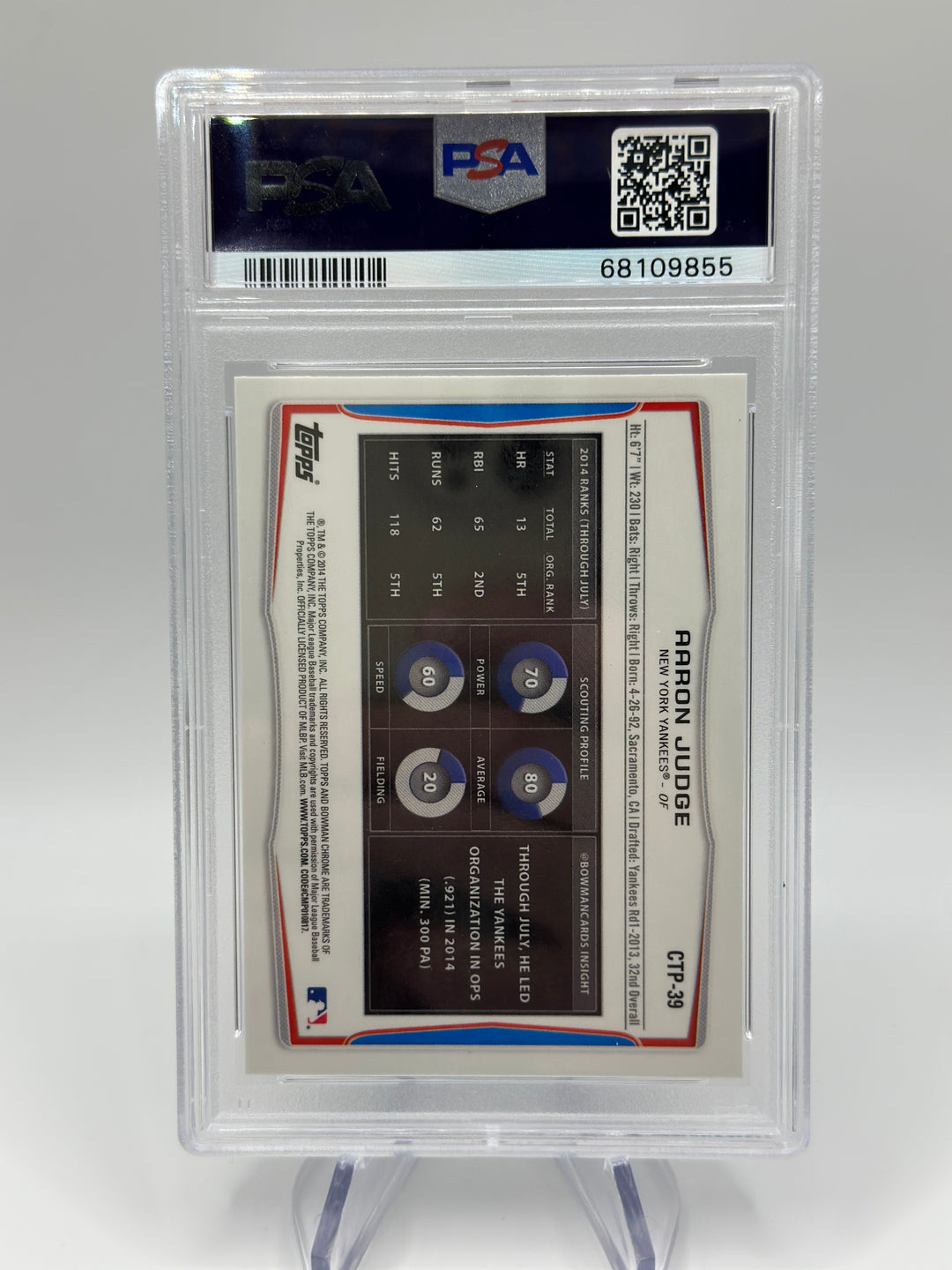 2014 Bowman Aaron Judge Refractor #CTP39 PSA 9