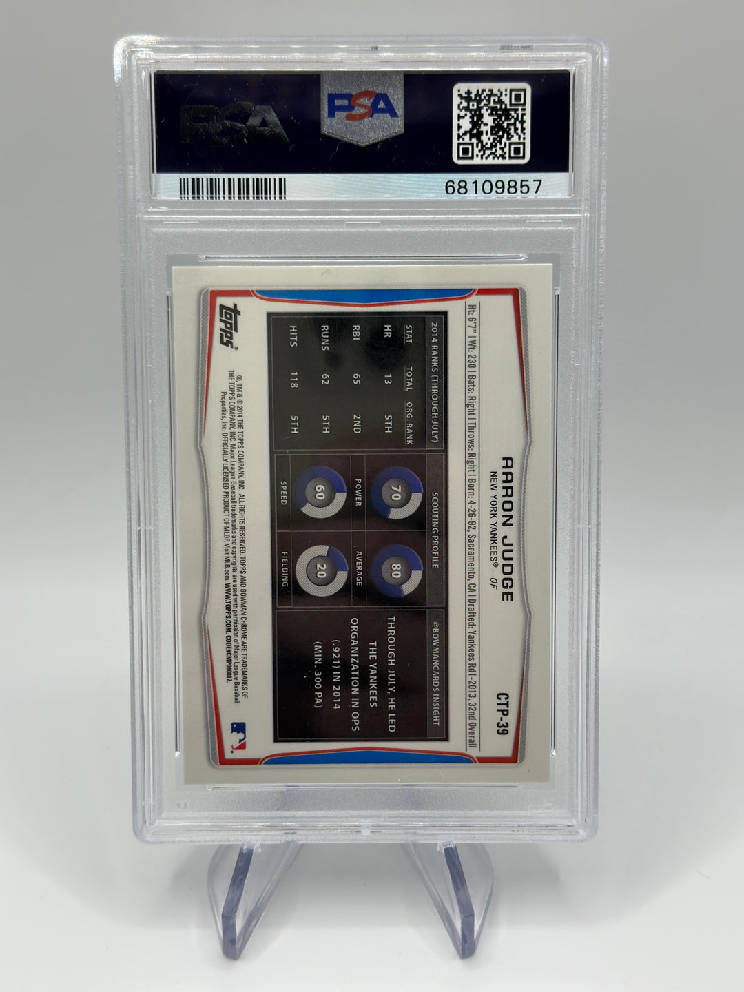 2014 Bowman Aaron Judge Refractor #CTP39 PSA 10