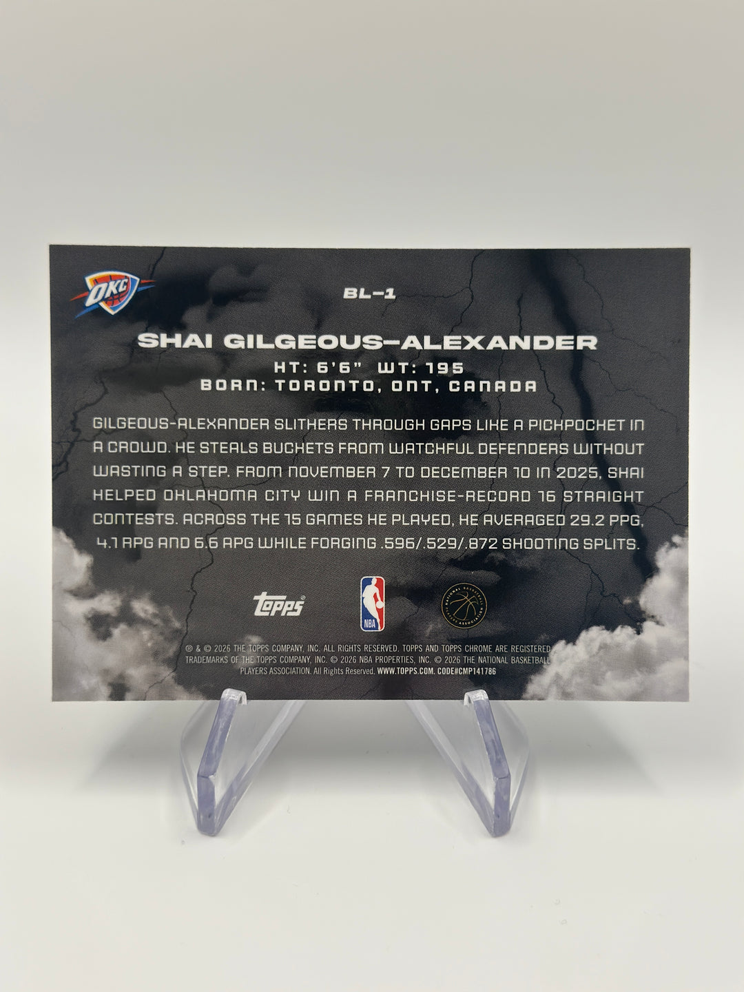 2025-26 Topps Chrome Black Shai Gilgeous-Alexander Black Lightning SSP #BL-1