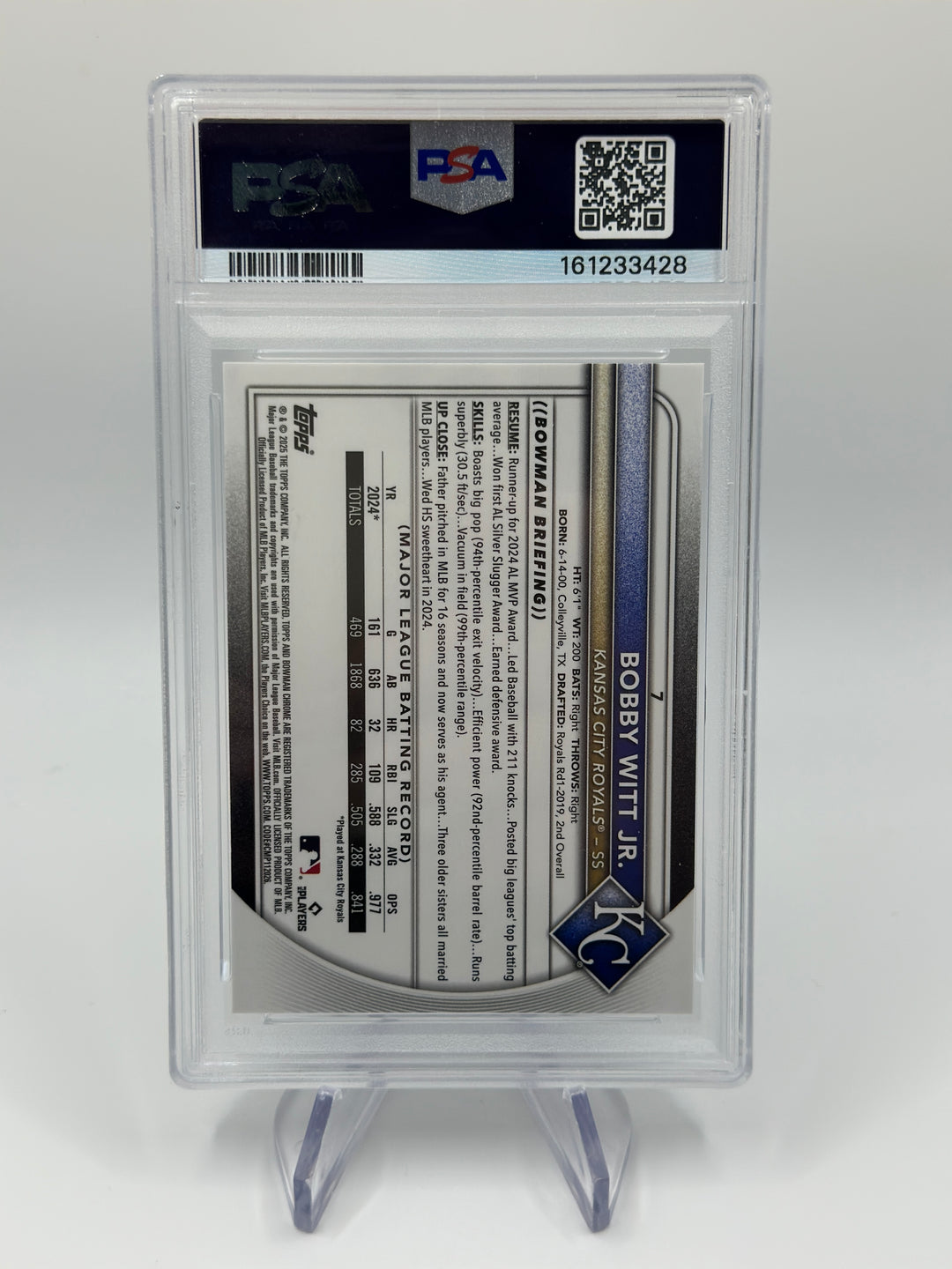 2025 Bowman Chrome Bobby Witt Jr. Blue Geometric #7 PSA 10