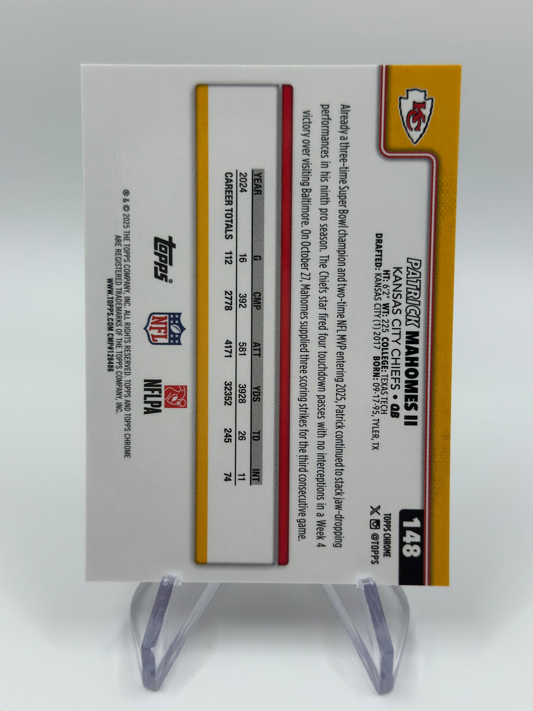 2025 Topps Chrome Patrick Mahomes II Variation Refractor #148