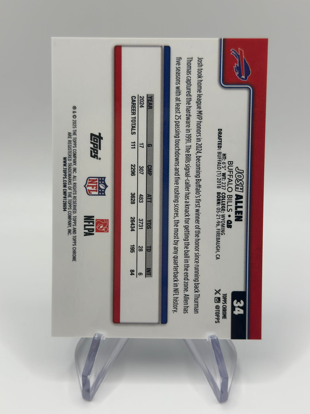 2025 Topps Chrome Josh Allen Gold Etch /50 #34