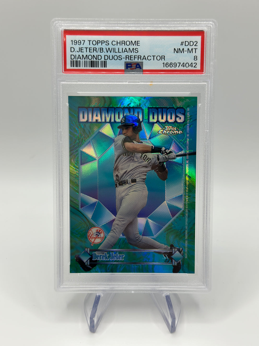 1997 Topps Chrome Derek Jeter Bernie Williams Diamonds Duos Refractor PSA 8