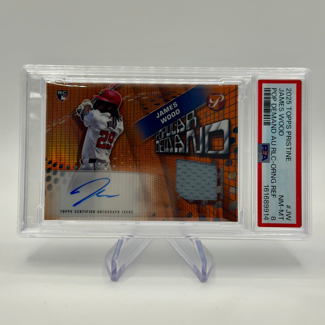 2025 Topps Pristine James Wood Popular Demand Orange Auto Relic 1/25 PSA 8