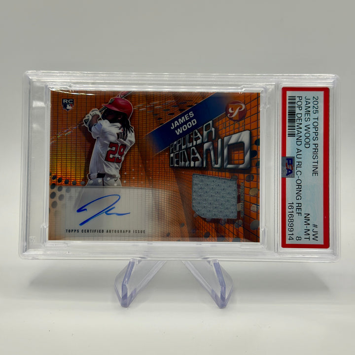 2025 Topps Pristine James Wood Popular Demand Orange Auto Relic 1/25 PSA 8