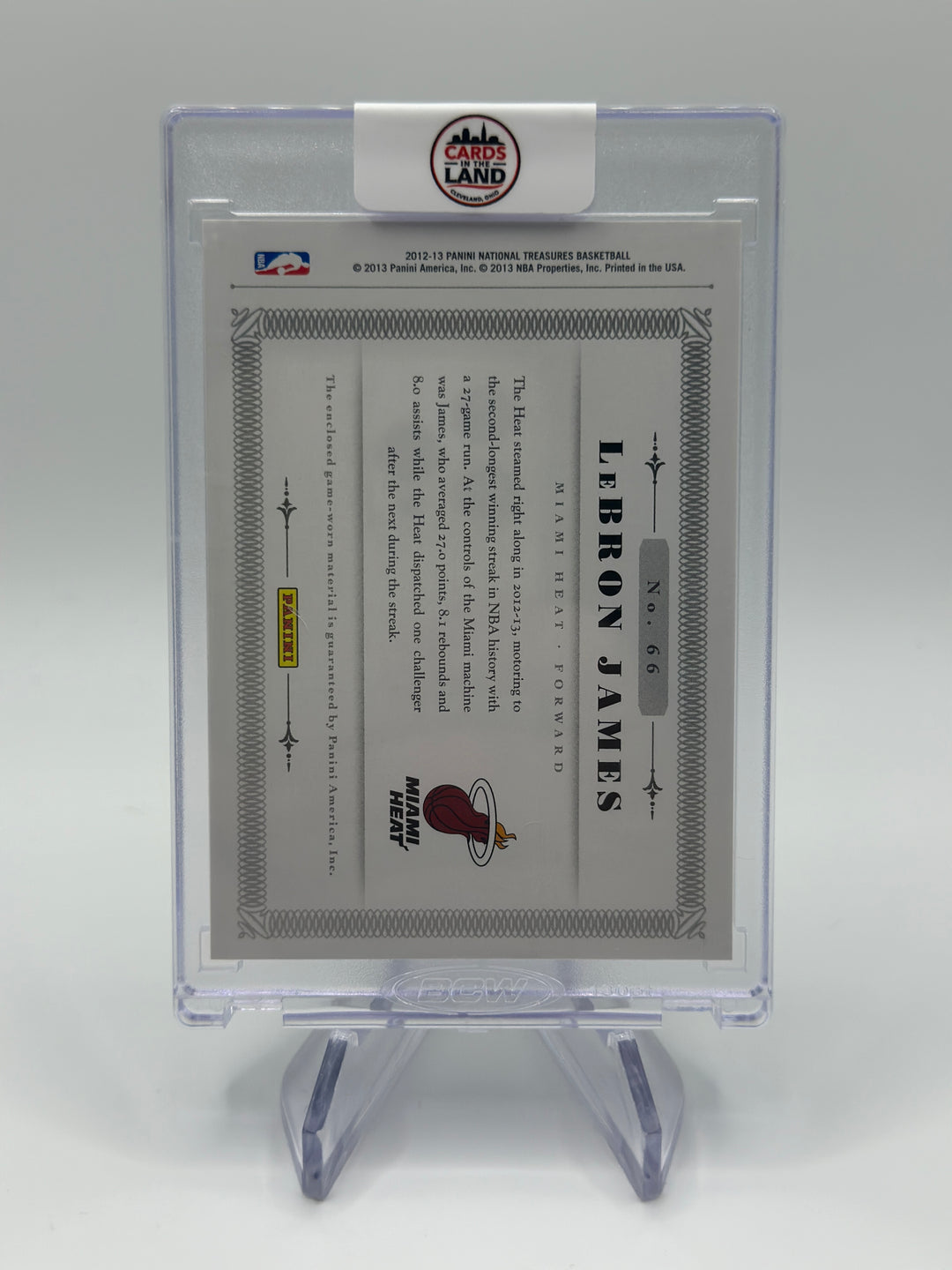 2012-13 Panini National Treasures #66 LeBron James Game-Worn Material Treasures /49