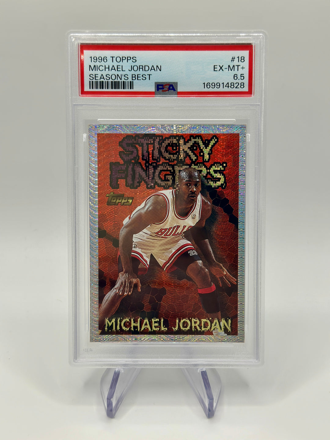 1996 Topps Michael Jordan Seasson's Best Sticky Fingers #18 PSA 6.5