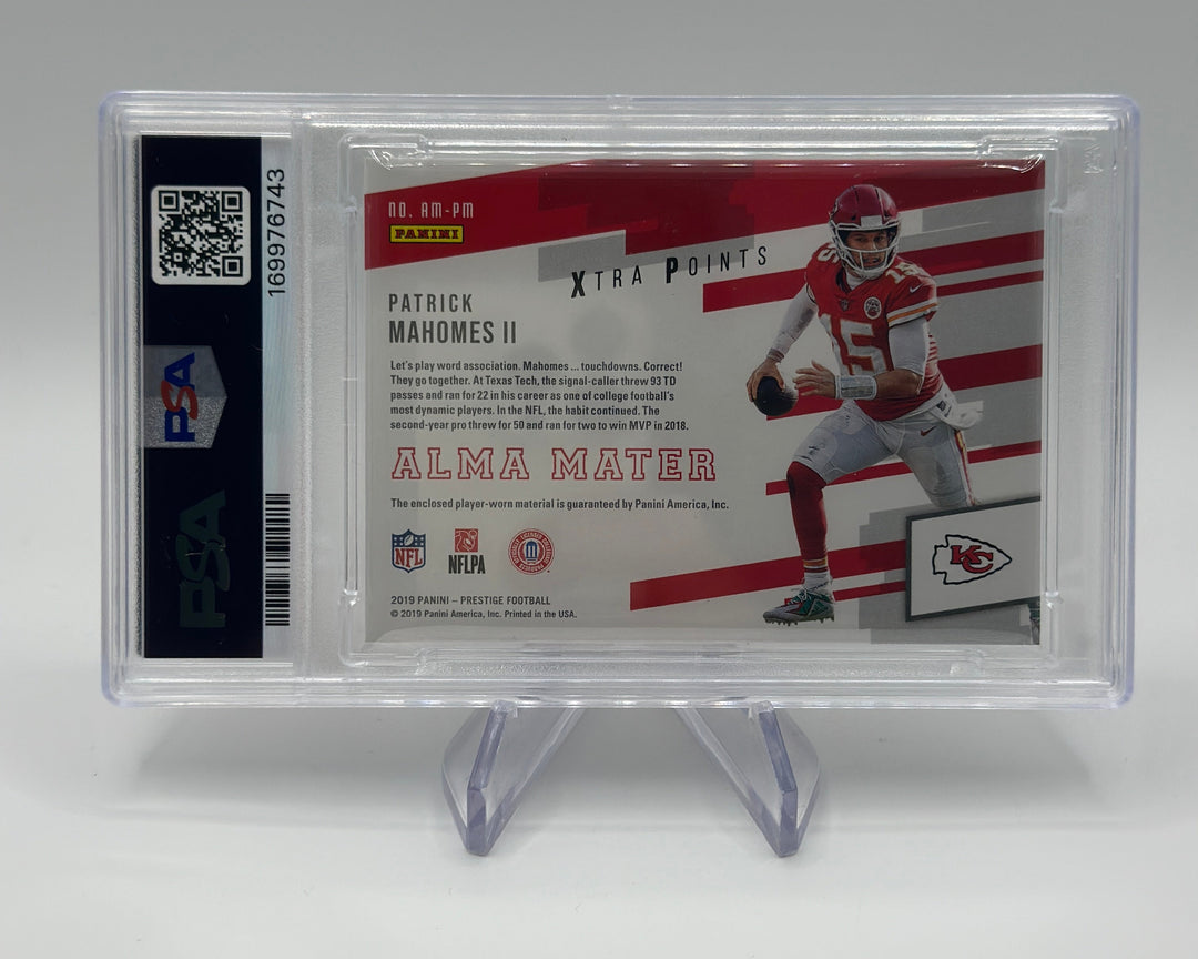 2019 Panini Prestige Patrick Mahomes II Alma Mater Relic Blue Player Worn #AMPM PSA 8