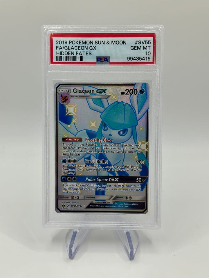 2019 Pokémon Sun and Moon Glaceon GX Hidden Fates SV55/SV94 PSA 10