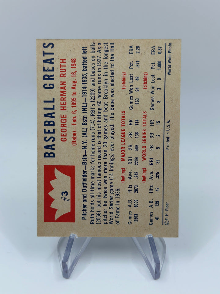 1960 Fleer Baseball Greats Babe Ruth #3 New York Yankees