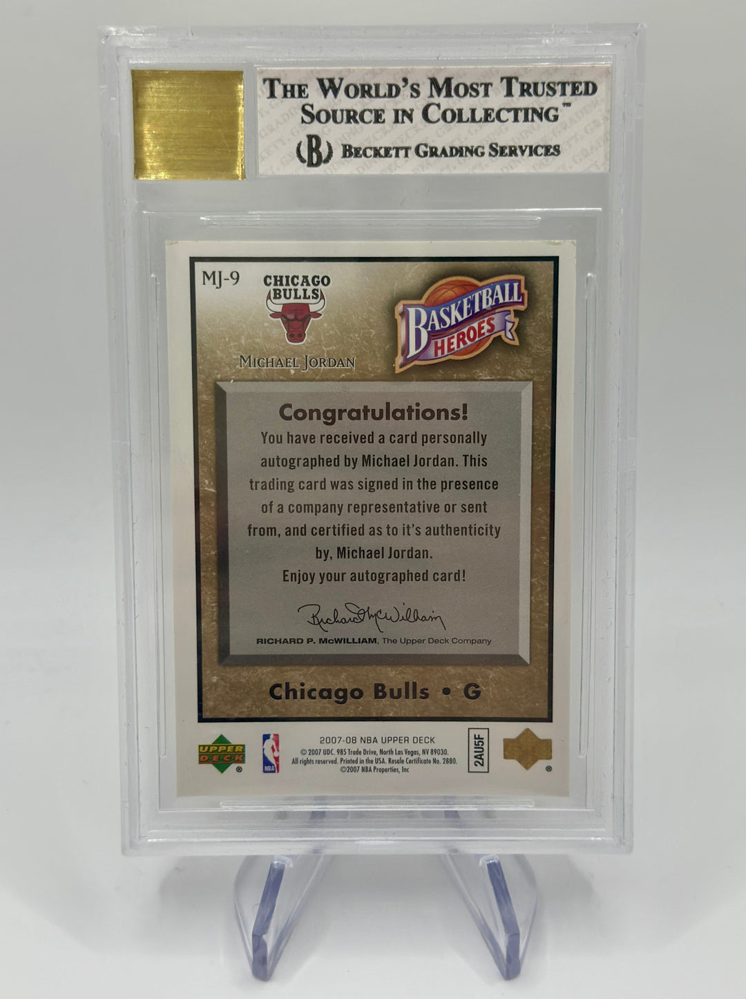 2007-08 Upper Deck NBA Heroes MICHAEL JORDAN Auto /5 #MJ9 - BGS 7.5 Auto 9