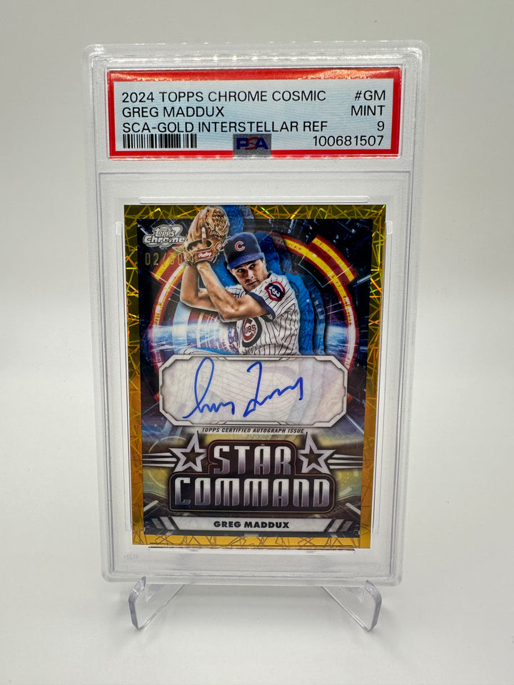 2024 Topps Chrome Cosmic Greg Maddox AUTO Gold Interstellar #GM PSA 9