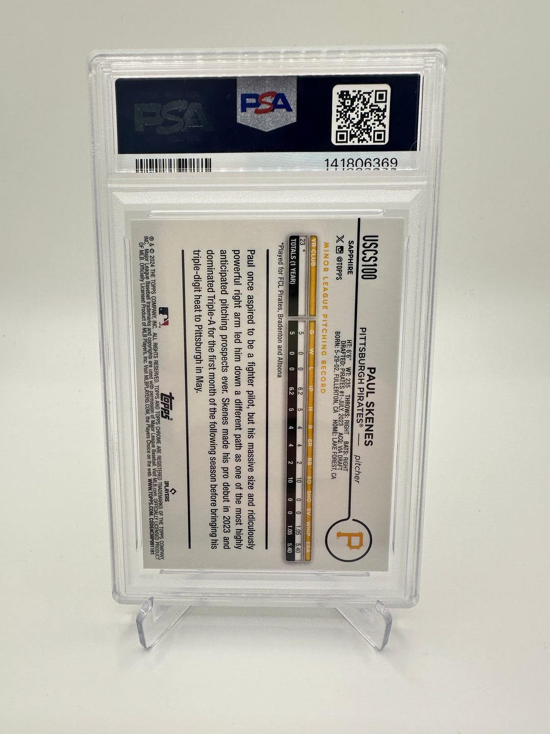 2024 Topps Chrome Update Sapphire Paul Skenes #100 PSA 10
