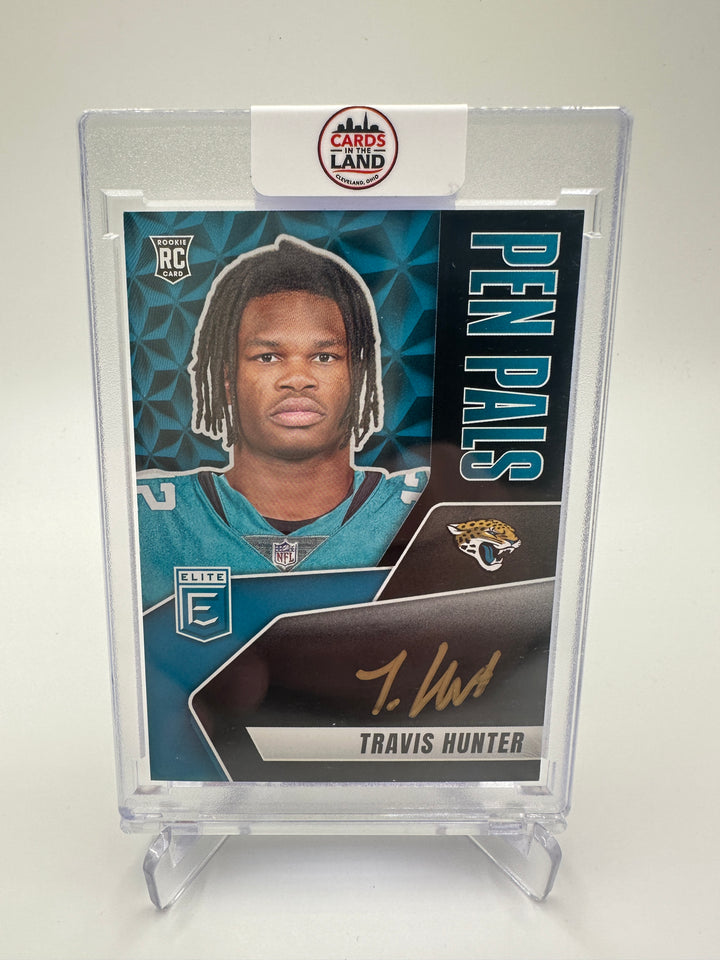2025 Panini Donruss Elite Travis Hunter Pen Pals Auto Gold