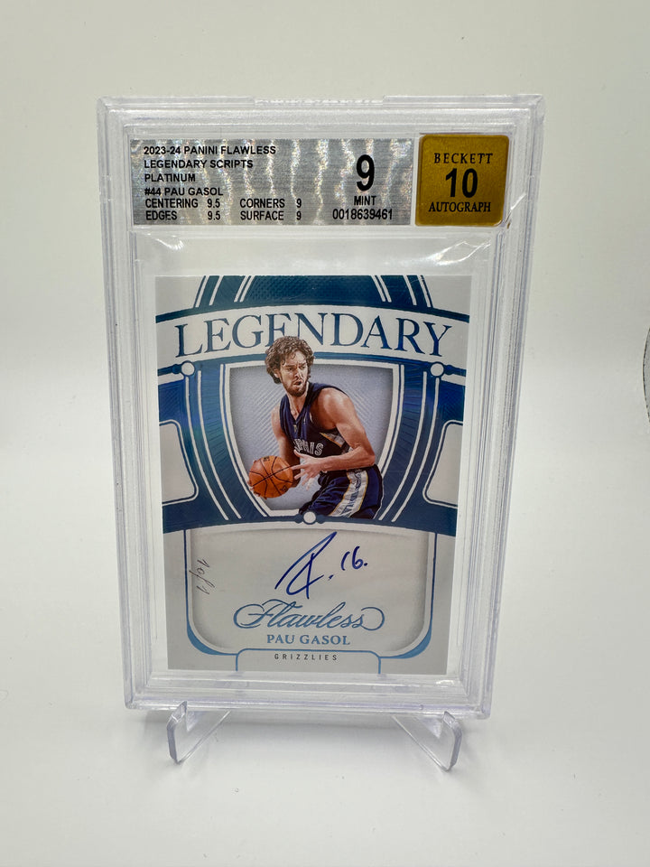 2023 Panini Flawless Paul Gasol Legendary Scrips Platinum 1/1 Auto BGS 9 Auto 10