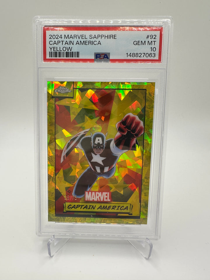 2024 Topps Marvel Sapphire Captain America Yellow /75 PSA 10