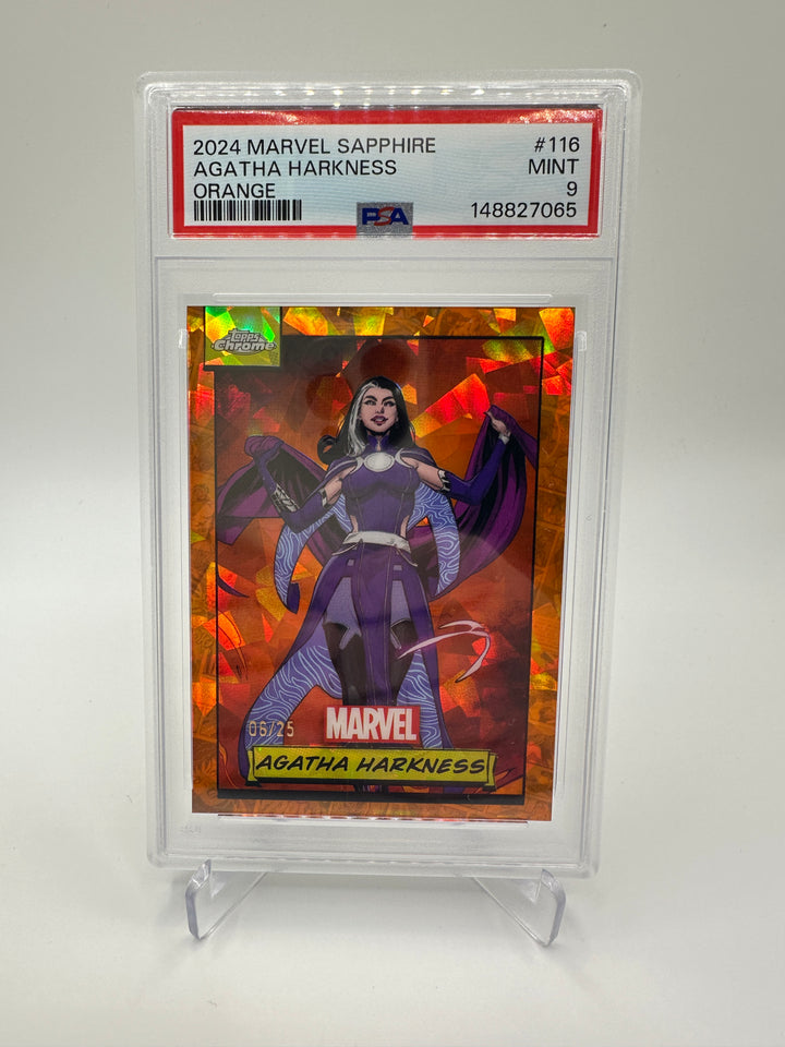 2024 Topps Marvel Sapphire Agatha Harkness Orange /25 PSA 9