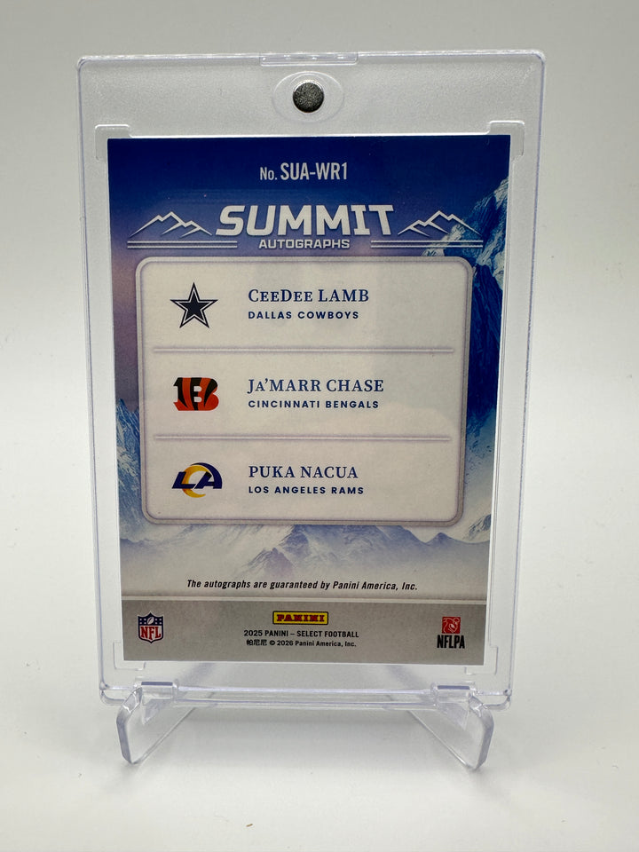 2025 Panini Select CeeDee Lamb Ja'marr Chase, Puka Nacua Triple Auto /100