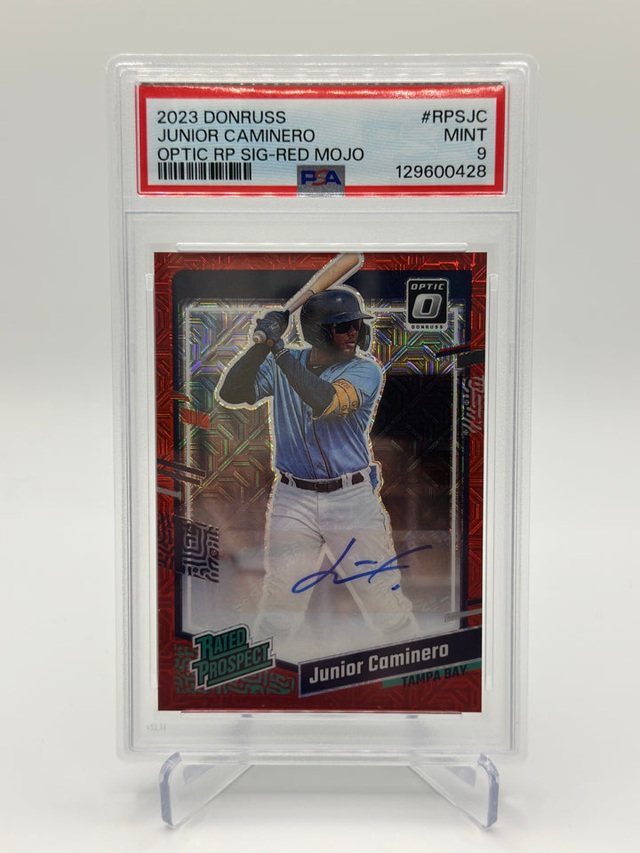 2023 Optic Junior Caminero Red Mojo AUTO /49 PSA 9
