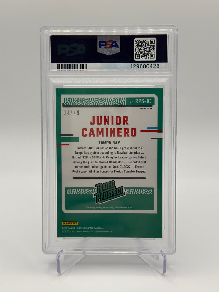 2023 Optic Junior Caminero Red Mojo AUTO /49 PSA 9