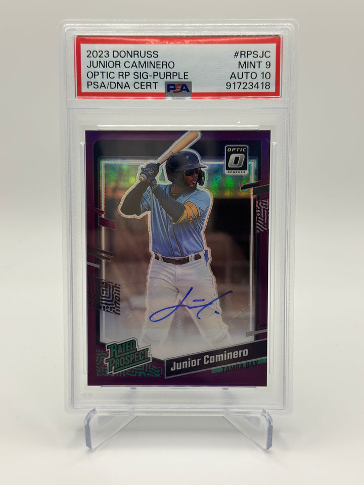 2023 Optic Junior Caminero Purple Auto /99 PSA 9 Auto 10