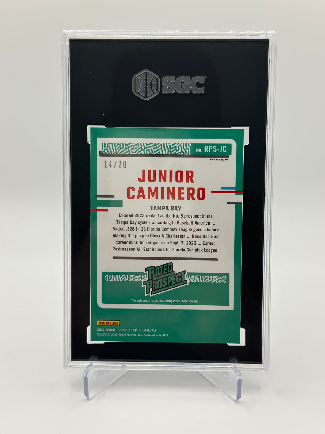 2023 Optic Junior Caminero Blue Mojo Auto /20 SGC 9.5 Auto 10