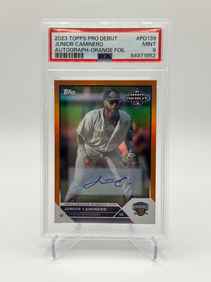 2023 Topps Pro Debut Junior Caminero Orange Auto /25 PSA 9