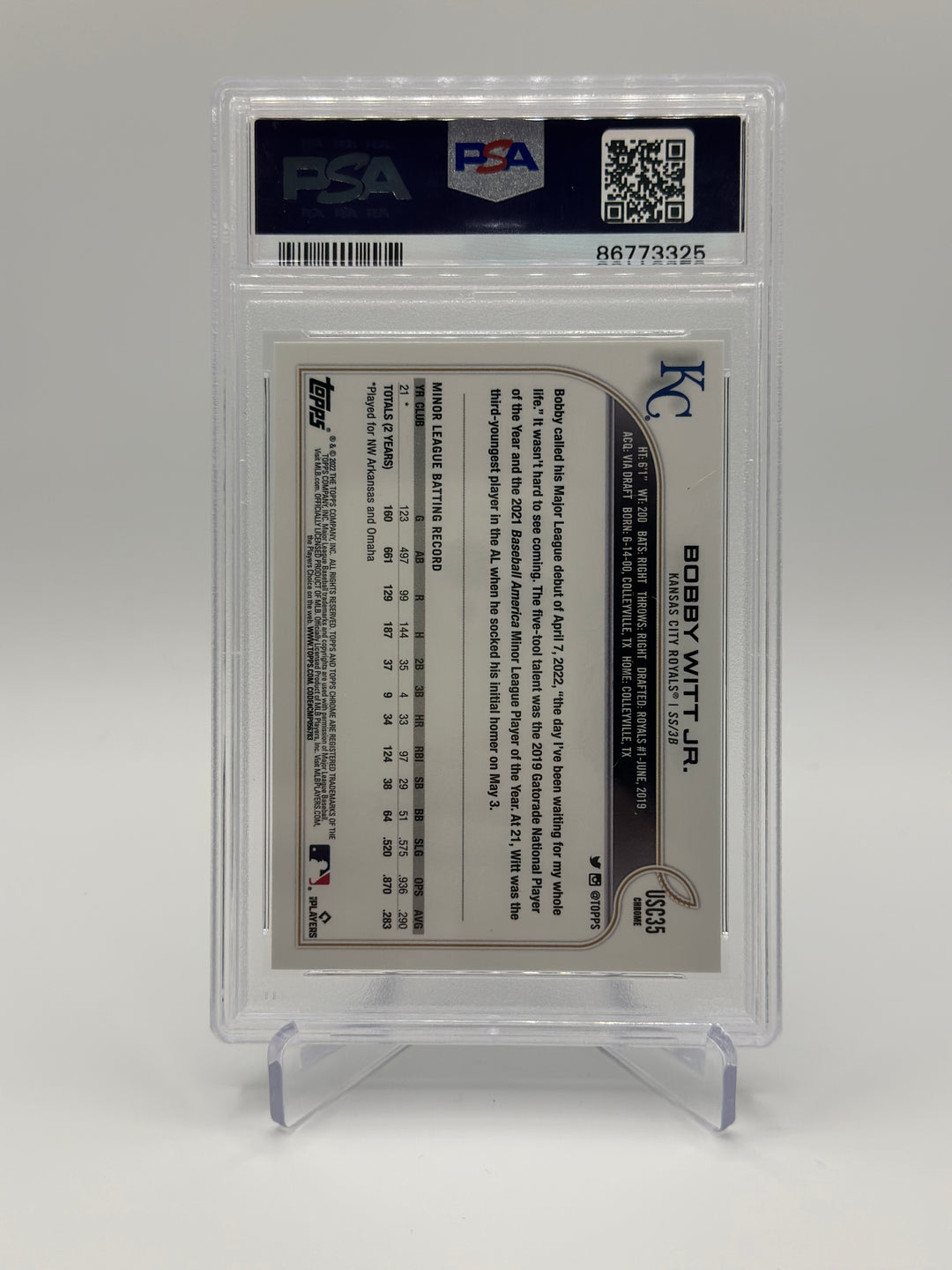 2022 Topps Chrome Update Bobby Witt Jr PSA 10