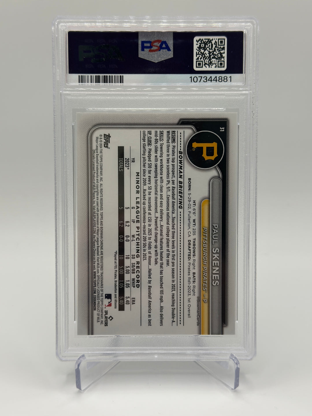 2024 Bowman Chrome Paul Skenes Mega Box Gold /50 PSA 9