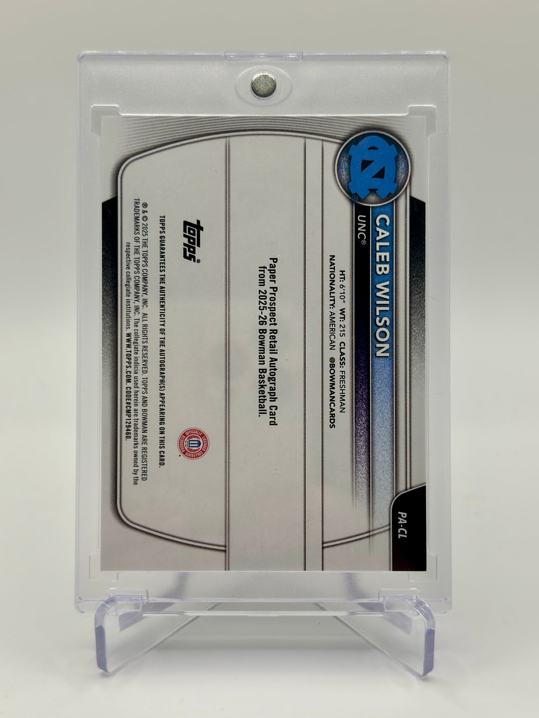 2025-26 Bowman U Basketball 1st Caleb Wilson Blue Boder Auto /150