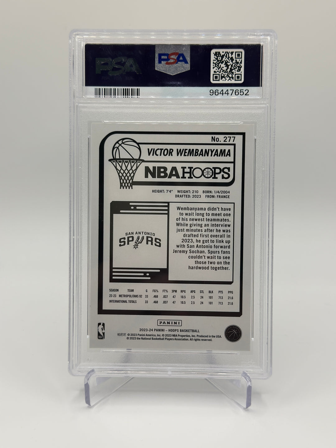 2023 Hoops Victor Wembanyama #277 PSA 10