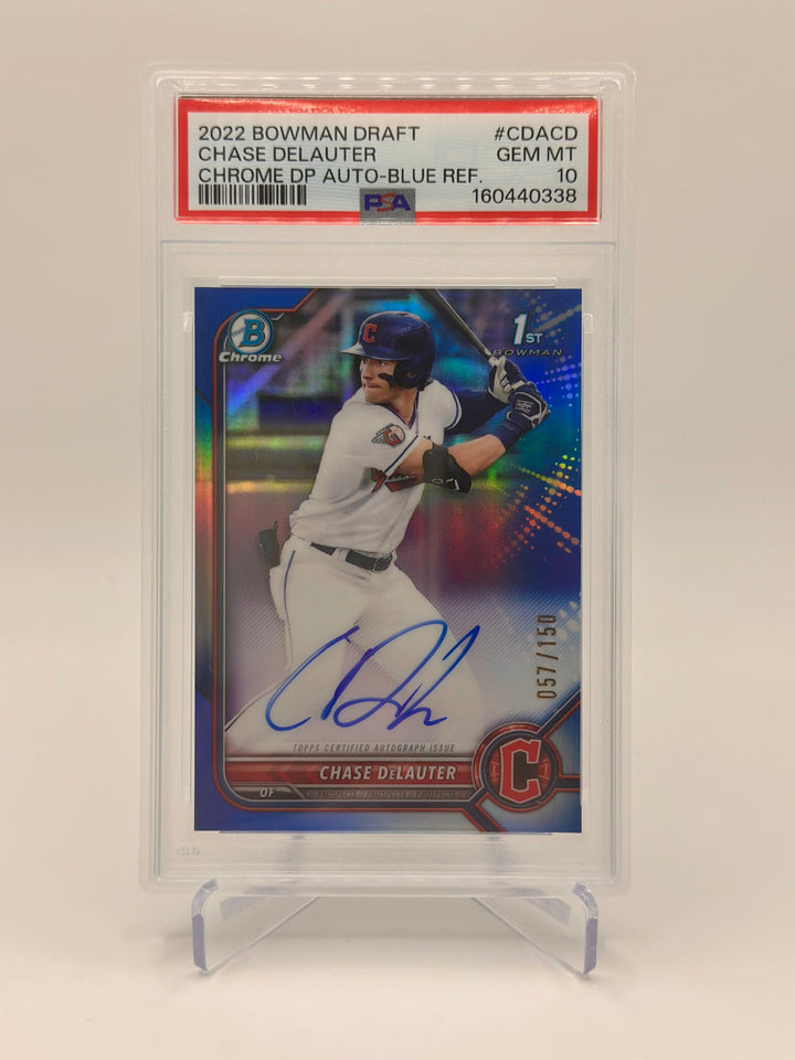 2022 Bowman Chrome Draft Chase DeLauter Blue Auto /150 PSA 10