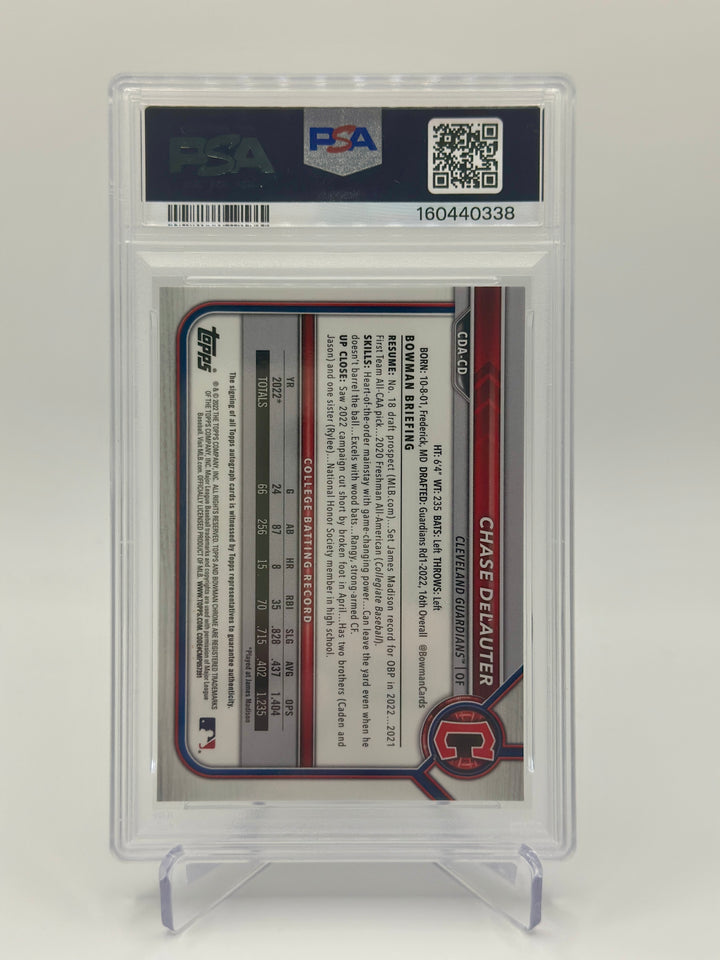 2022 Bowman Chrome Draft Chase DeLauter Blue Auto /150 PSA 10
