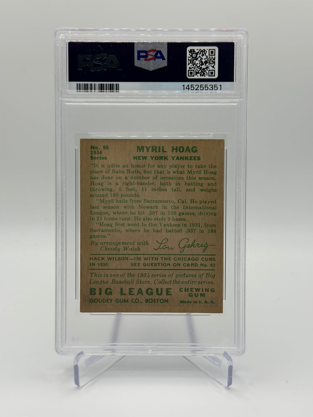 1934 Goudey Myril Hoag #95 PSA 4